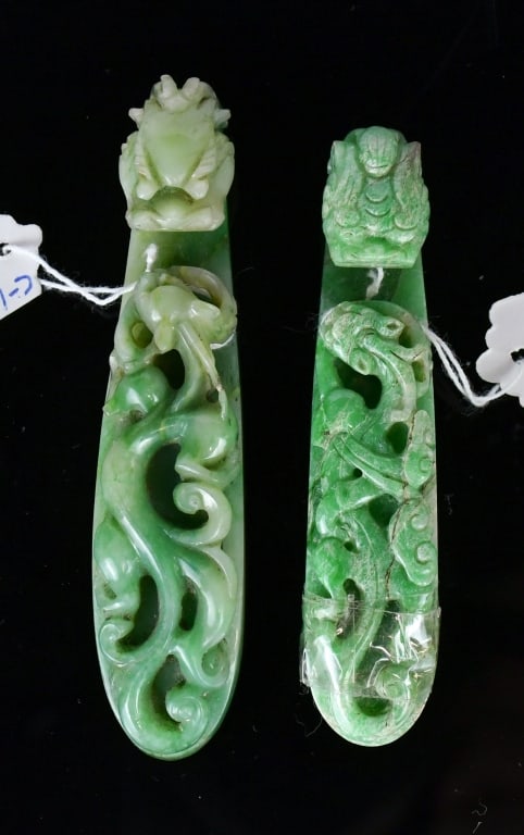 Group of 2 Jadeite Dragon Belt Hooks Qing (1 of 9)