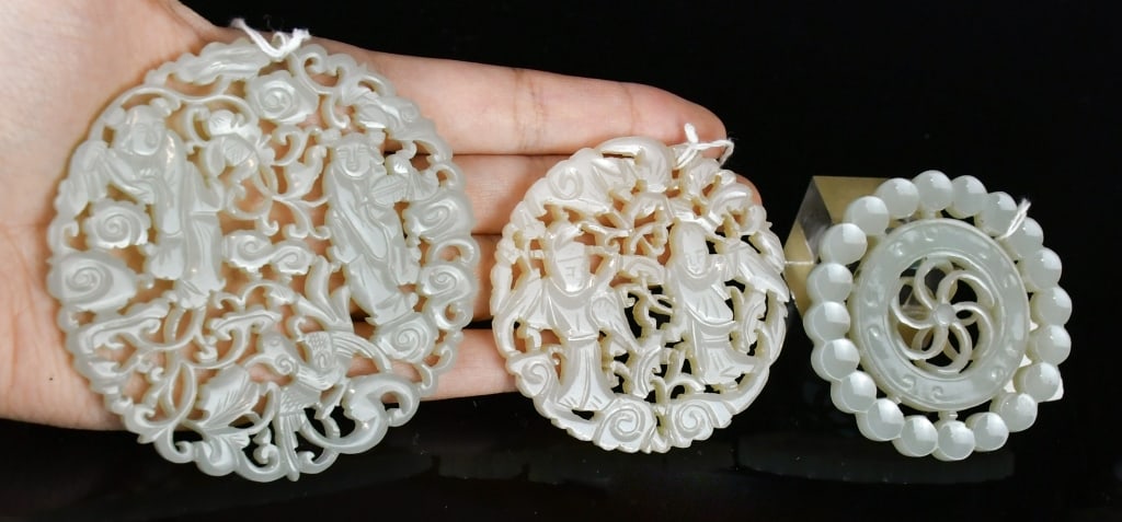 Group of 3 Reticulated Jade Plaques Qing (1 of 8)