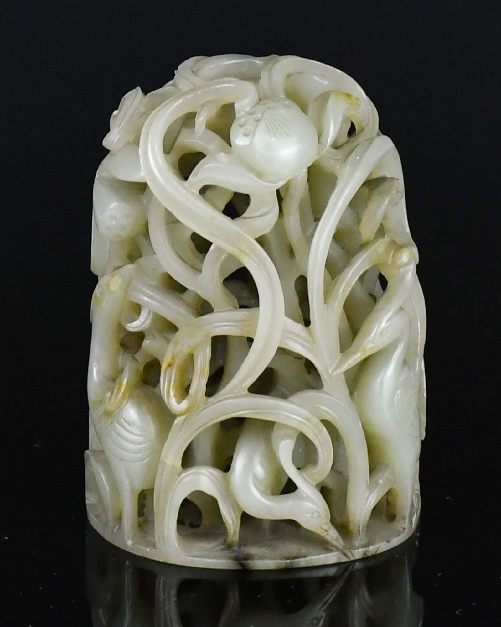 A Greyish-White Jade Reticulated Egret & Lotus Finial Ming (1 of 9)