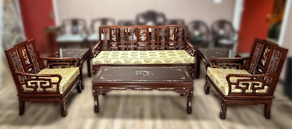 S/6Pcs Mother-of -Pearl Inlaid Hardwood Furniture (1 of 14)