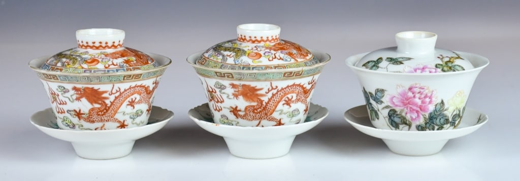 Group of 3 Famille Rose Covered Cups 19thC (1 of 15)