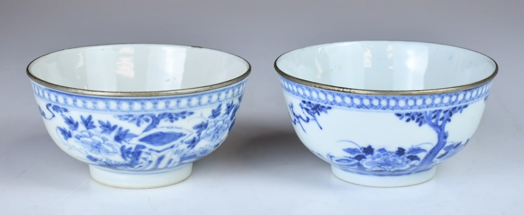 2Pcs Blue & White Bowls w/ Silver Rim Kangxi Mk (1 of 15)