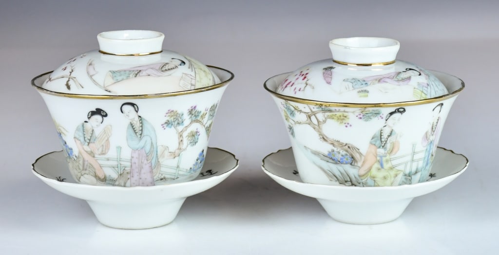 2 Famille Rose Covered Tea Cups w/Mk Republican (1 of 13)