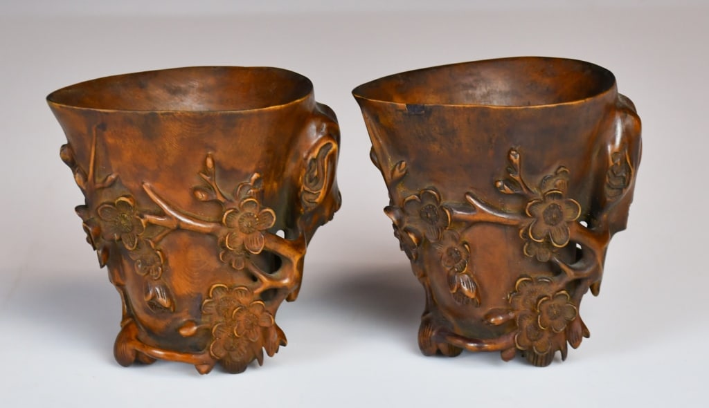 A Pair of Bamboo Carved Libration Cups 19thC (1 of 7)