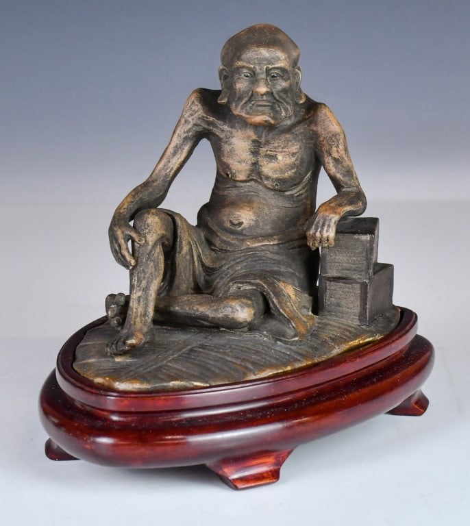 A Pottery Arhat Figurine w/Std 19thC (1 of 11)