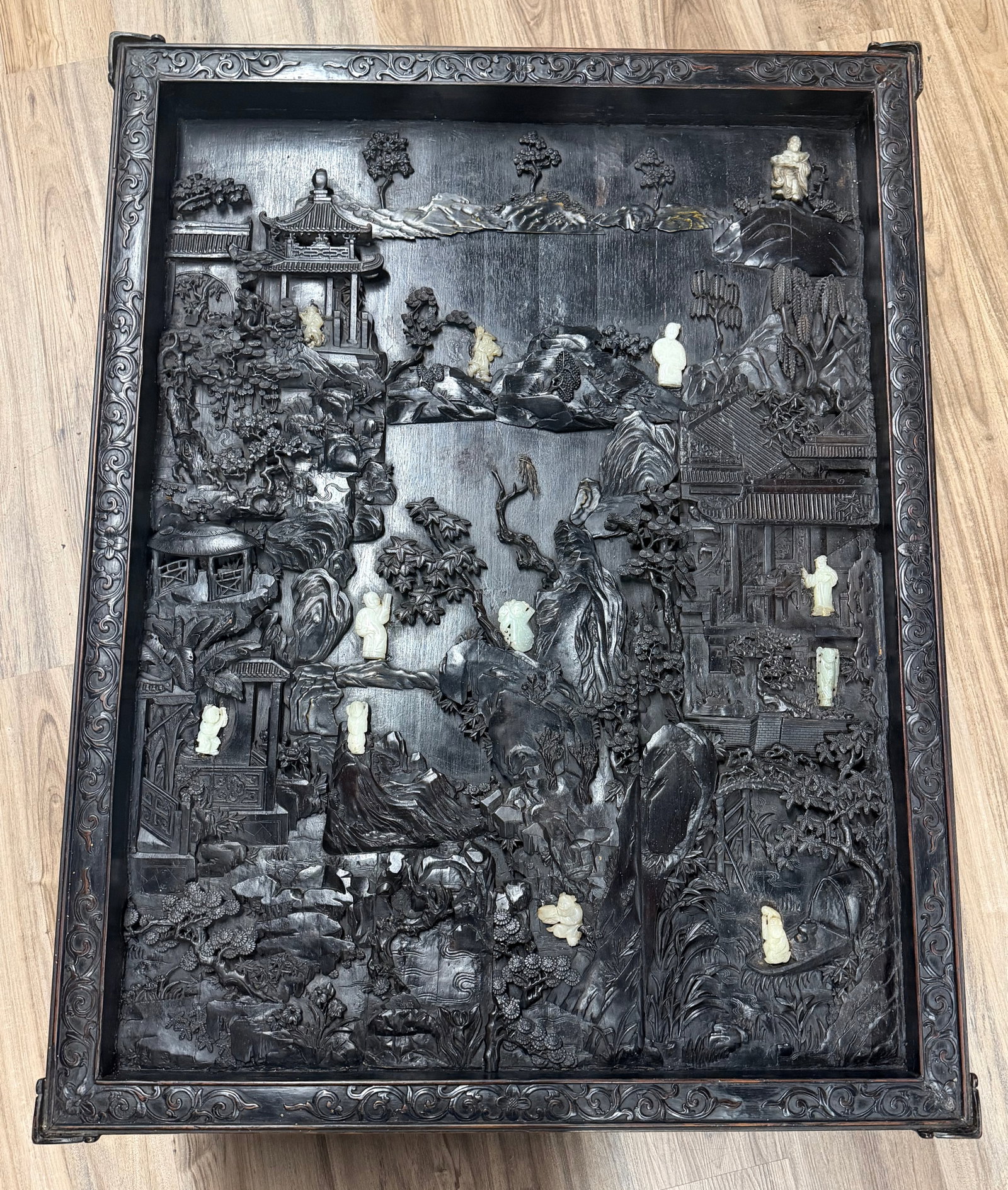 A Hardwood Coffee Table w/ Jade Carvings Inlaid Qing - 2