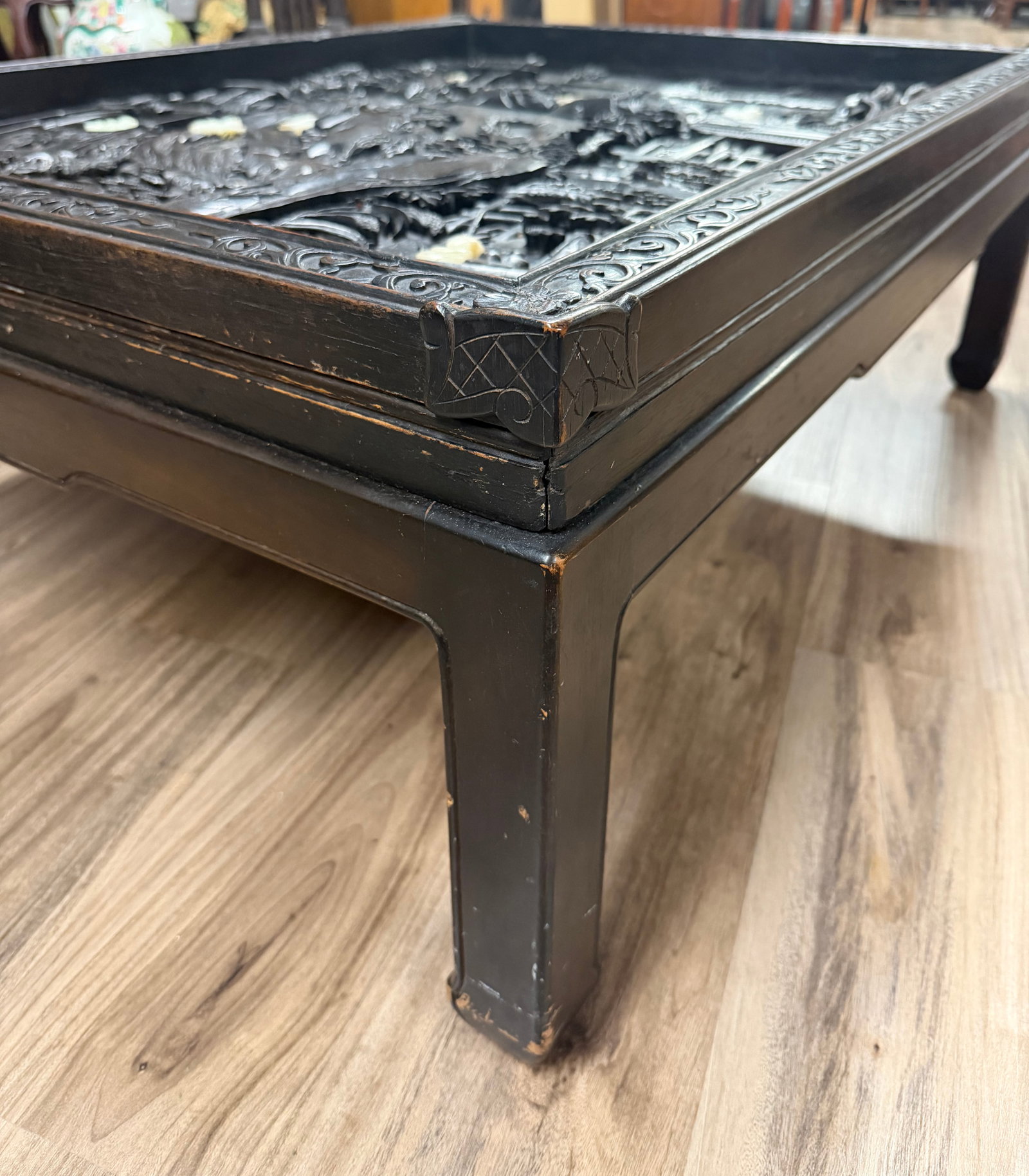 A Hardwood Coffee Table w/ Jade Carvings Inlaid Qing - 3
