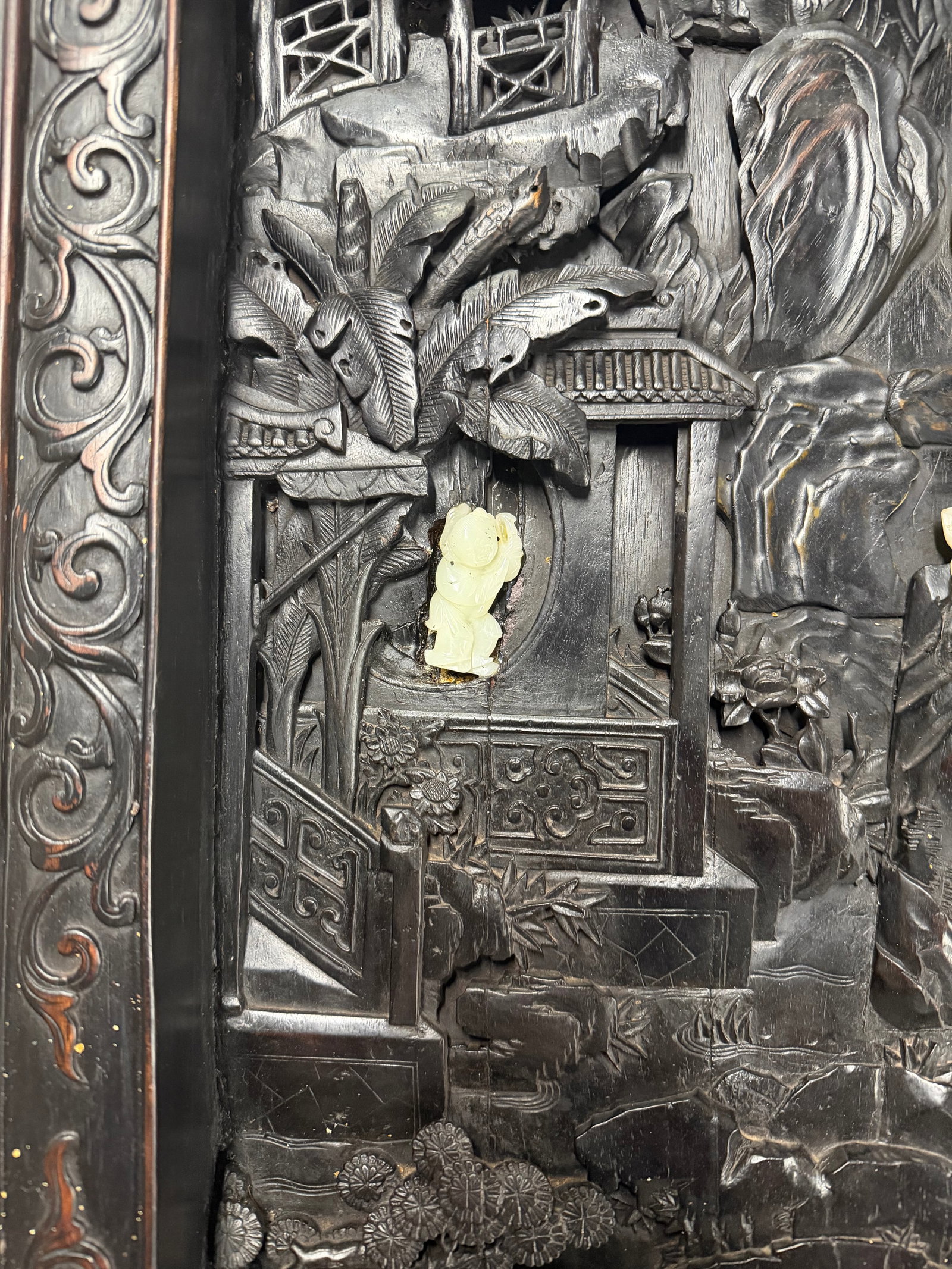 A Hardwood Coffee Table w/ Jade Carvings Inlaid Qing - 4