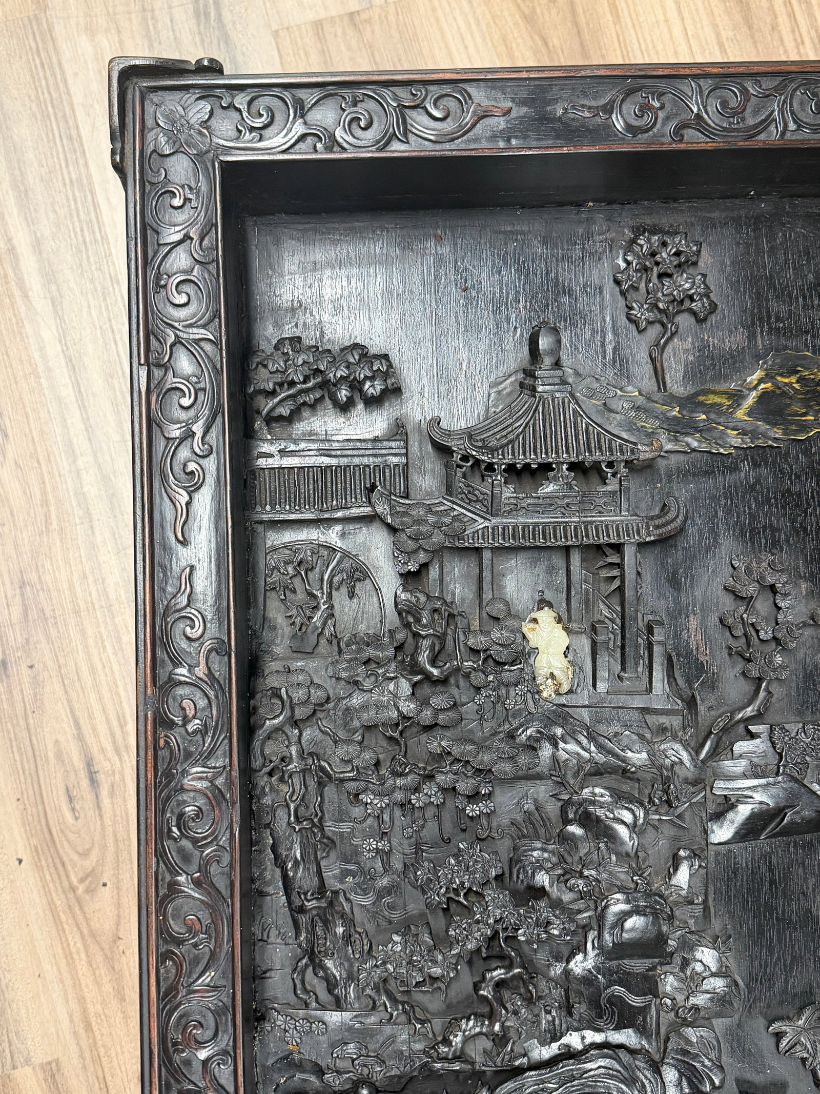 A Hardwood Coffee Table w/ Jade Carvings Inlaid Qing - 6