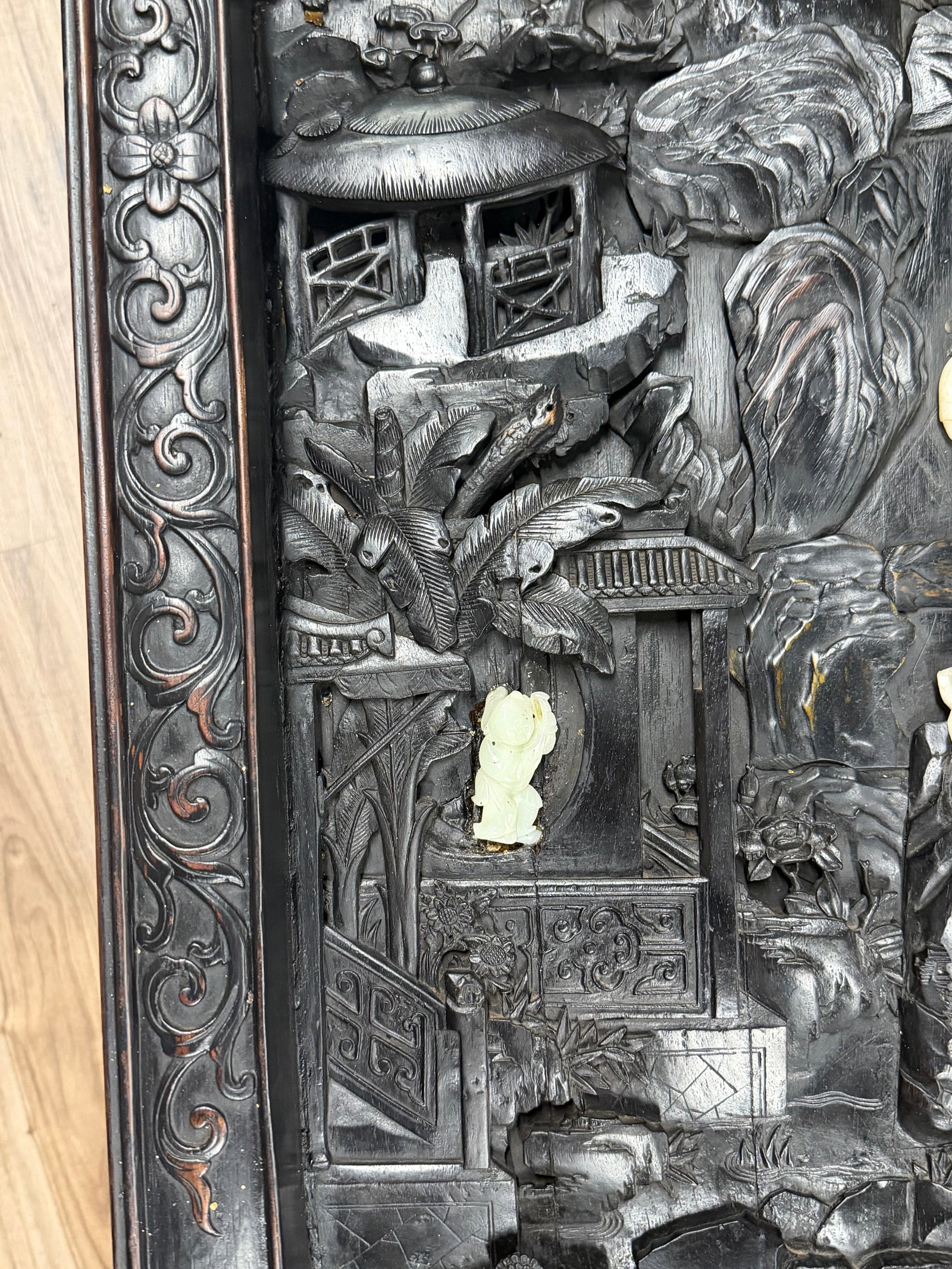 A Hardwood Coffee Table w/ Jade Carvings Inlaid Qing - 7