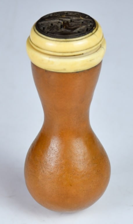 A Molded Cricket Gourd w/Bone Carved Cap Qing (1 of 9)