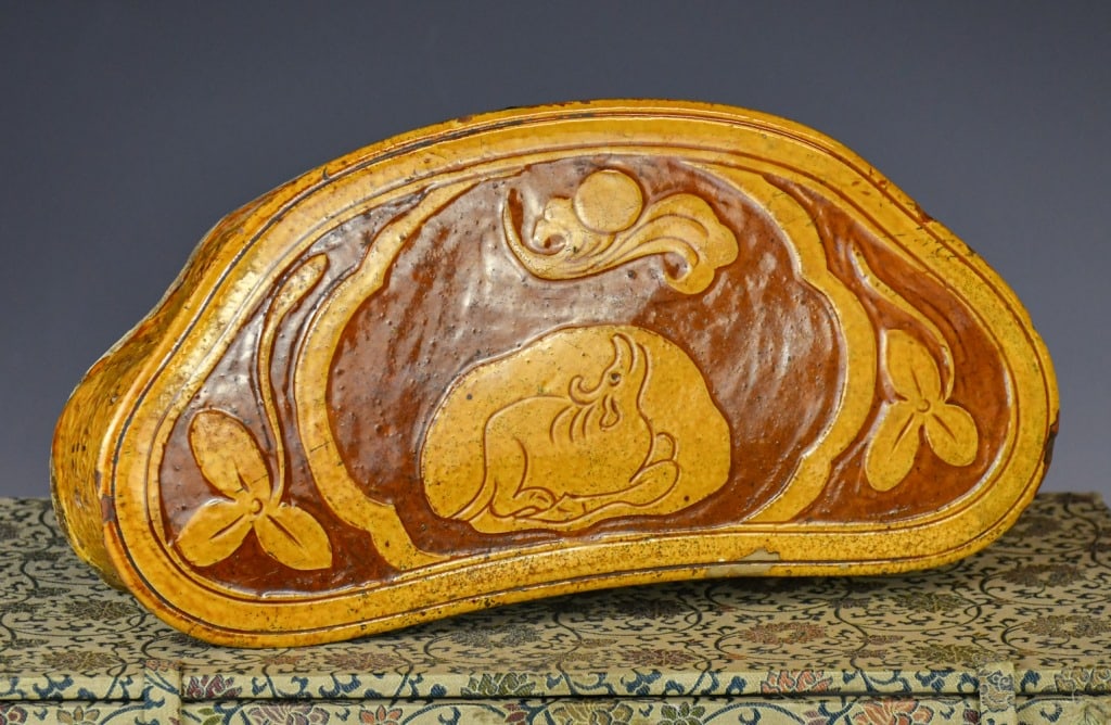An Archaistic Yellow-Glazed Ceramic Pillow w/Box (1 of 13)