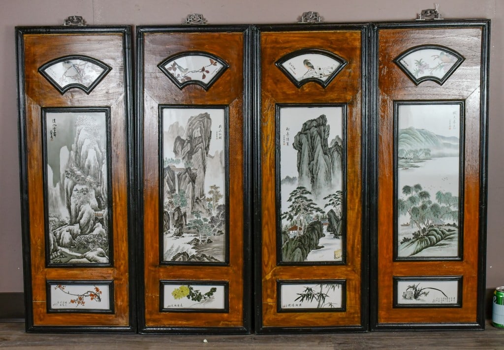 4 Famille Rose Porcelain Plaques Framed Republican (1 of 16)
