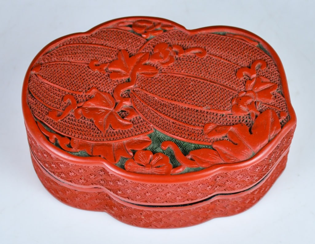 Carved Cinnabar Lacquer Melon Box w/Cover Republic (1 of 11)