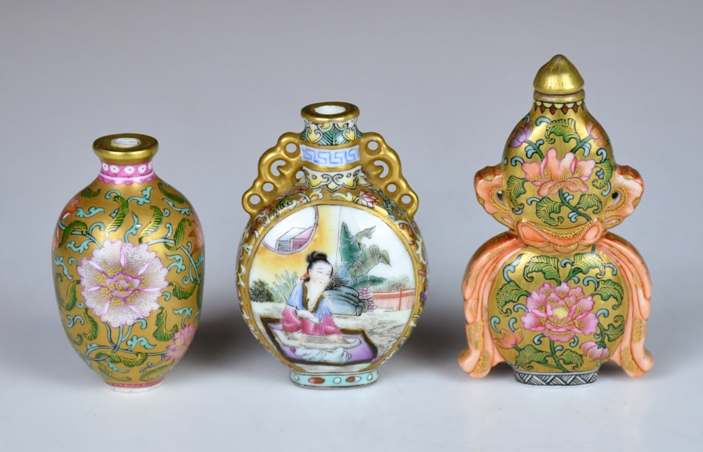 Group of 3Gilt Enamel Snuff Bottles w/Mks Republic (1 of 15)