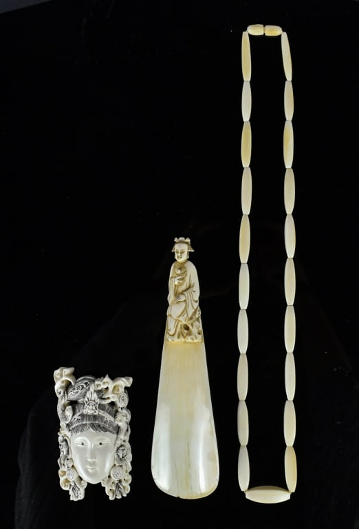 Group of 3Pcs Bone Carved Objects (1 of 12)