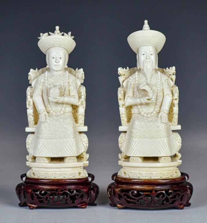 Pair of Bone Carved Figures w/Std 1950-70s (1 of 15)