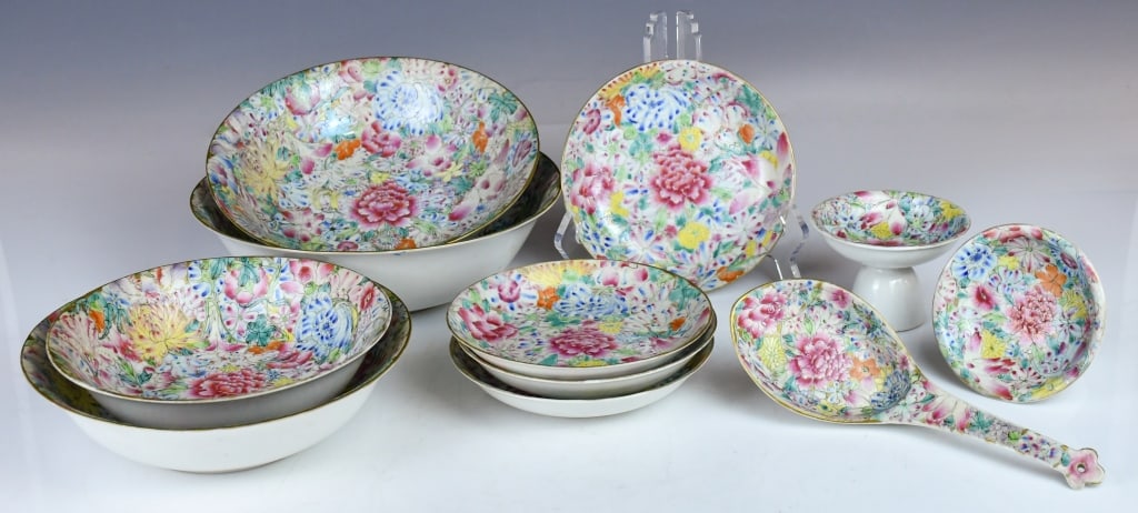 S/11Pcs Famille Rose Mille Fleurs Wares Guangxu Mk (1 of 15)