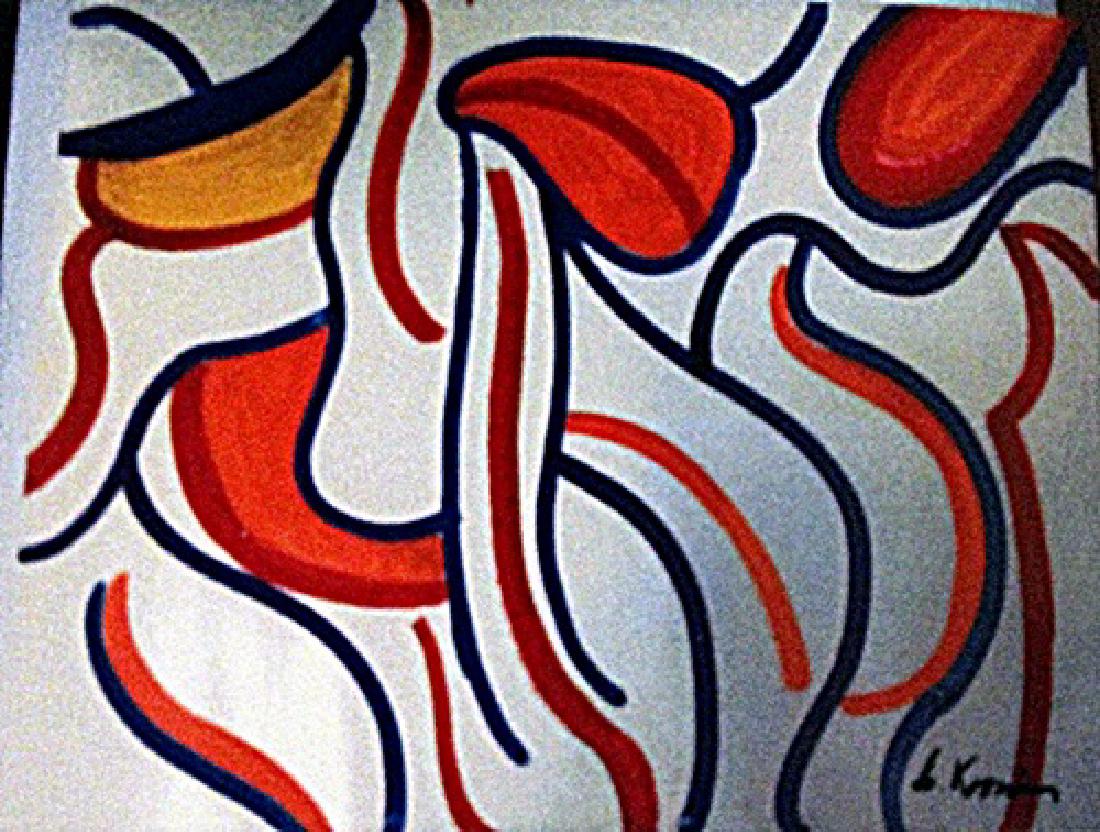 Willem De Kooning - Two Woman Blue: Oil on paper in the manner of Willem De Kooning "Two Woman Blue", circa 1967, private collection, unframed dimensions approximately 20x14. Willem de Kooning, (born April 24, 1904, Rotterdam, Netherlan