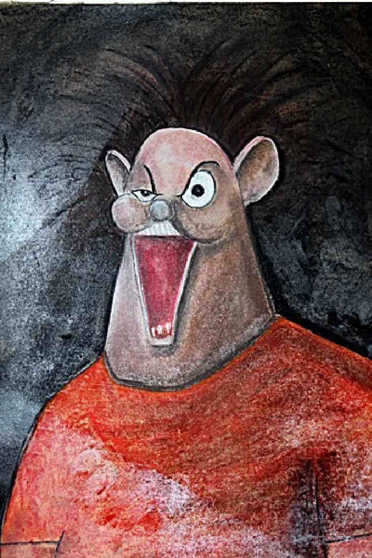 George Condo - Mr Stephan: Oil on paper in the manner of George Condo - Mr Stephan, bearing the signature. Unframed dimensions approx 17 x 13.