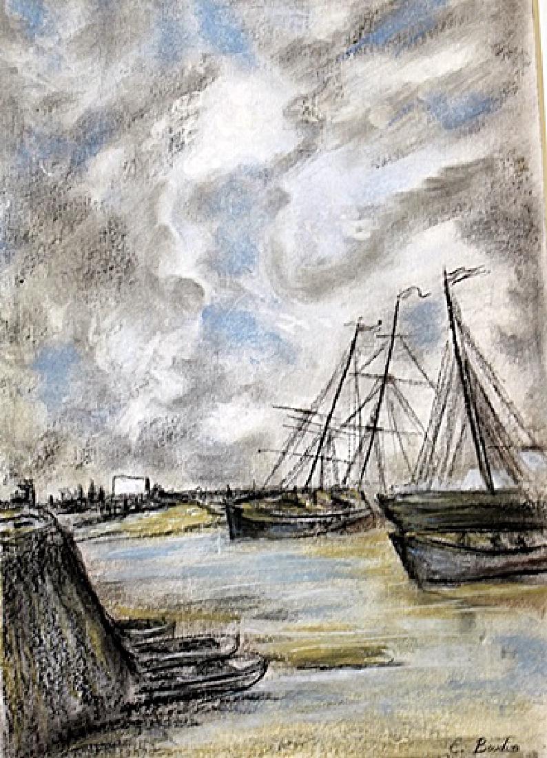 Fishermens Wives At The Seaside - Eugene Boudin -: Pastel on paper in the manner of Eugene Boudin, approx. 20x14 in. Eugène Louis Boudin was one of the first French landscape painters to paint outdoors. Boudin was a marine painter, and expert in the