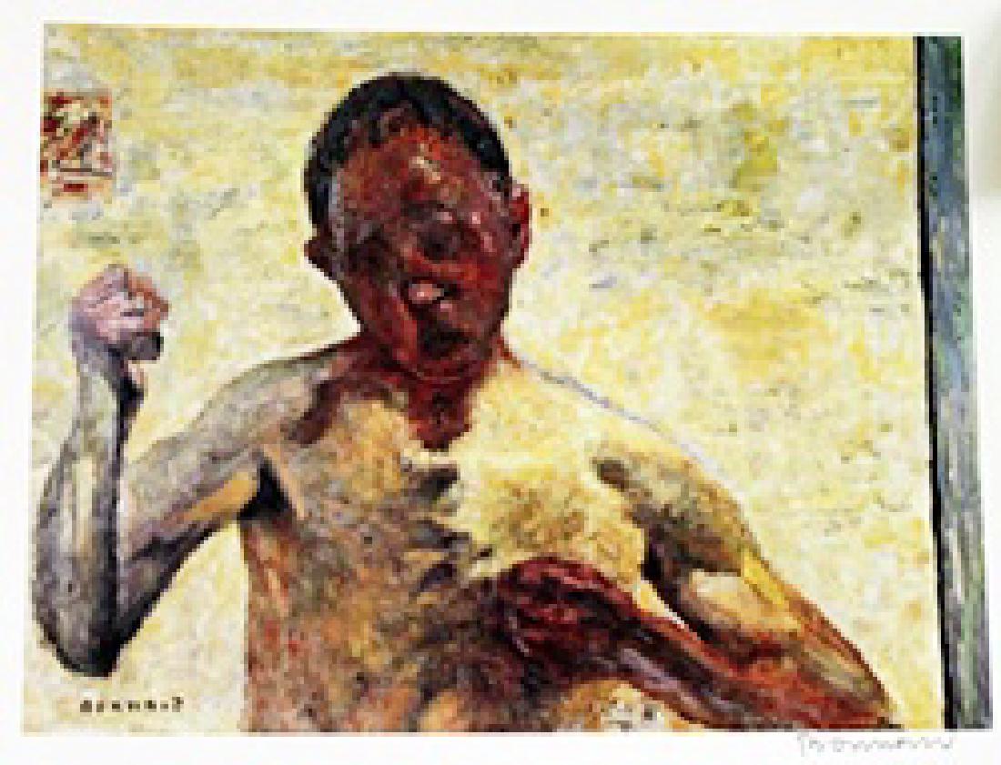 Bonnard - The Boxer (Self-portrait) - Lithograph: The Boxer (Self-portrait) Lithograph, attributed to Pierre Bonnard. Pierre Bonnard was a French painter and printmaker, as well as a founding member of the Post-Impressionist group of avant-garde pain