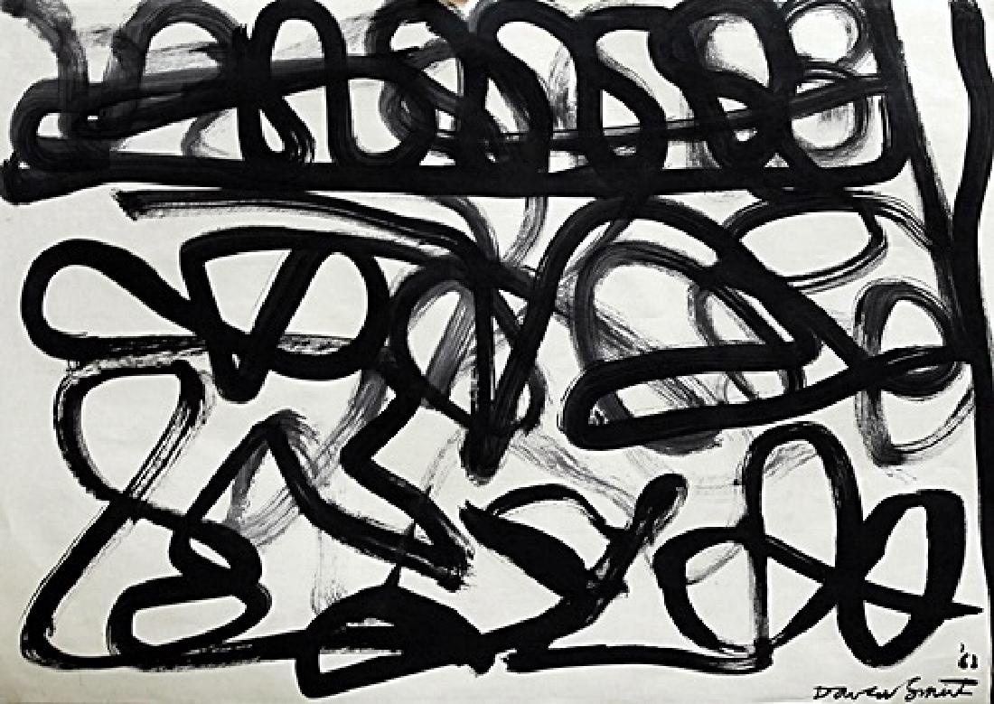 Oil On Paper - David Smith: Oil on paper in the manner of David Smith, approx. 19x13 in. Roland David Smith was an American abstract expressionist sculptor and painter, best known for creating large steel abstract geometric scul