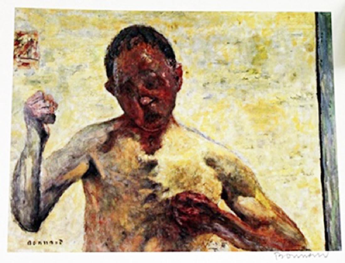 Bonnard - The Boxer (Self-portrait) - Lithograph: The Boxer (Self-portrait) Lithograph, attributed to Pierre Bonnard. Pierre Bonnard was a French painter and printmaker, as well as a founding member of the Post-Impressionist group of avant-garde pain