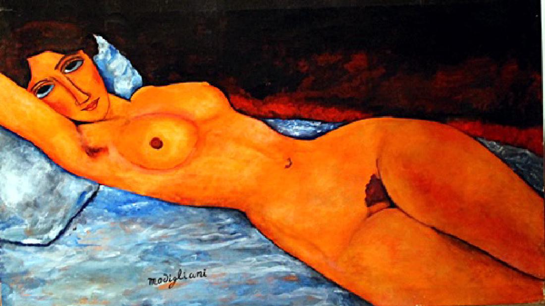 Oil on Canvas - Amedeo Modigliani: Oil on Canvas in the manner of Amedeo Modigliani. Modigliani is known to have drawn and painted from a very early age, and thought himself "already a painter", his mother wrote, even before beginning