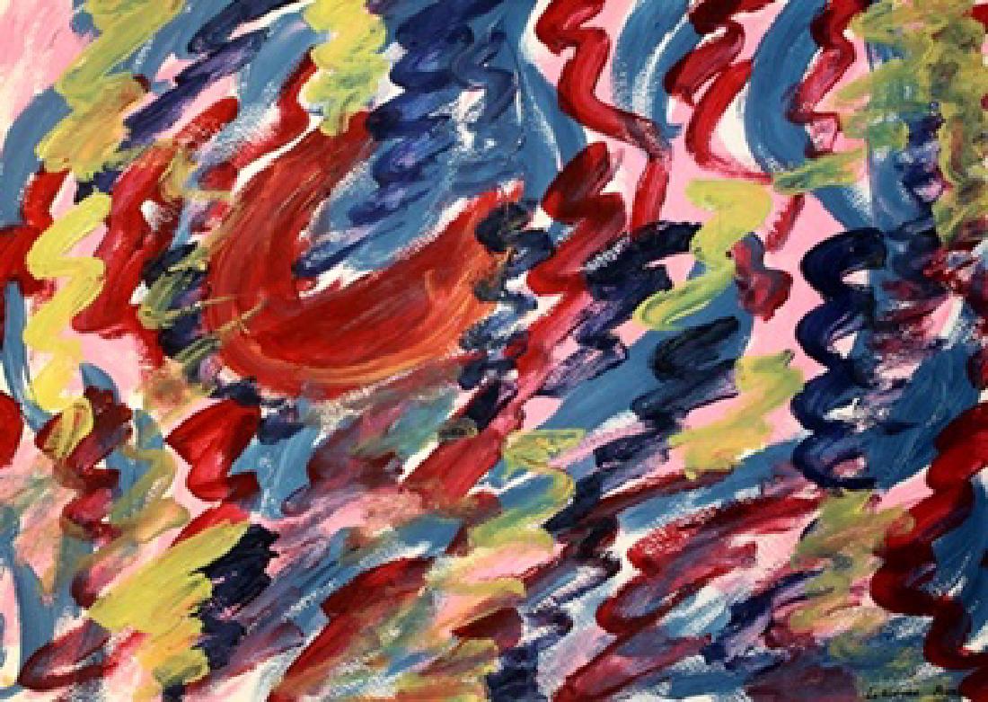 The River - Lawrence Poons - Oil On Paper: Oil on paper attributed to Lawrence Poons "The River" approx. 19x13 in. Lawrence Poons, better known as Larry Poons, is an abstract painter who was born in Tokyo, Japan. He studied from 1955 to 1957 a