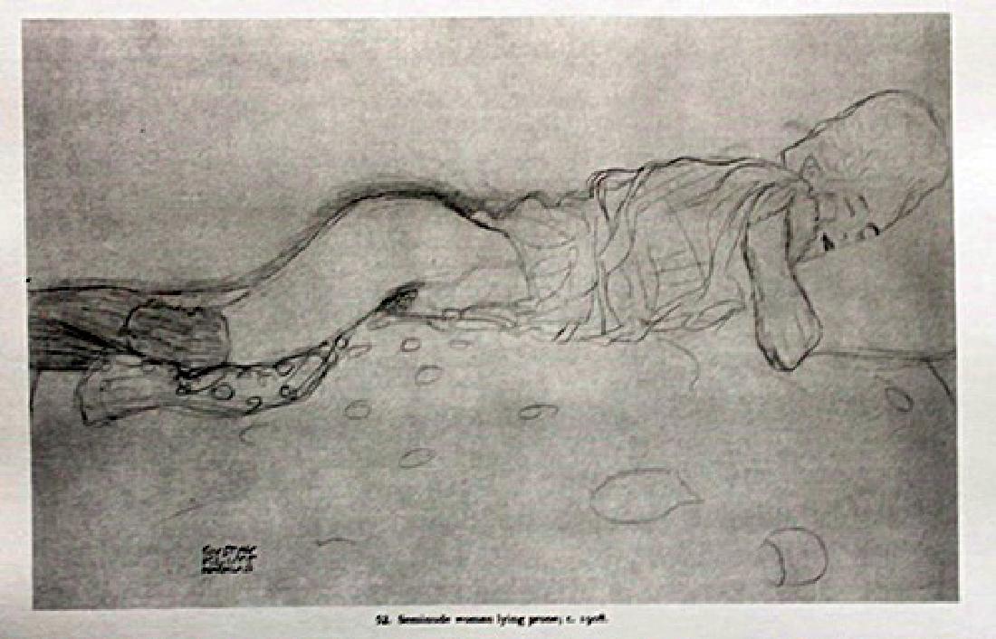 Gustav Klimt Lithograph Drawing: Authentic lithograph drawing out of the book by Gustav Klimt. Unframed dimensions approx 9 x 12. This piece comes matted ready to be framed.