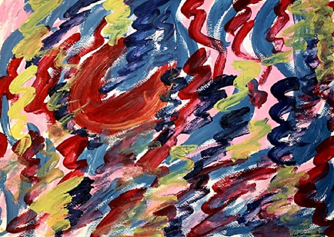 The River - Lawrence Poons - Oil On Paper: Oil on paper attributed to Lawrence Poons "The River" approx. 19x13 in. Lawrence Poons, better known as Larry Poons, is an abstract painter who was born in Tokyo, Japan. He studied from 1955 to 1957 a