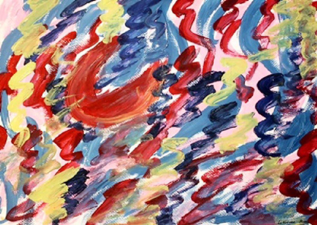 The River - Lawrence Poons - Oil On Paper: Oil on paper attributed to Lawrence Poons "The River" approx. 19x13 in. Lawrence Poons, better known as Larry Poons, is an abstract painter who was born in Tokyo, Japan. He studied from 1955 to 1957 a