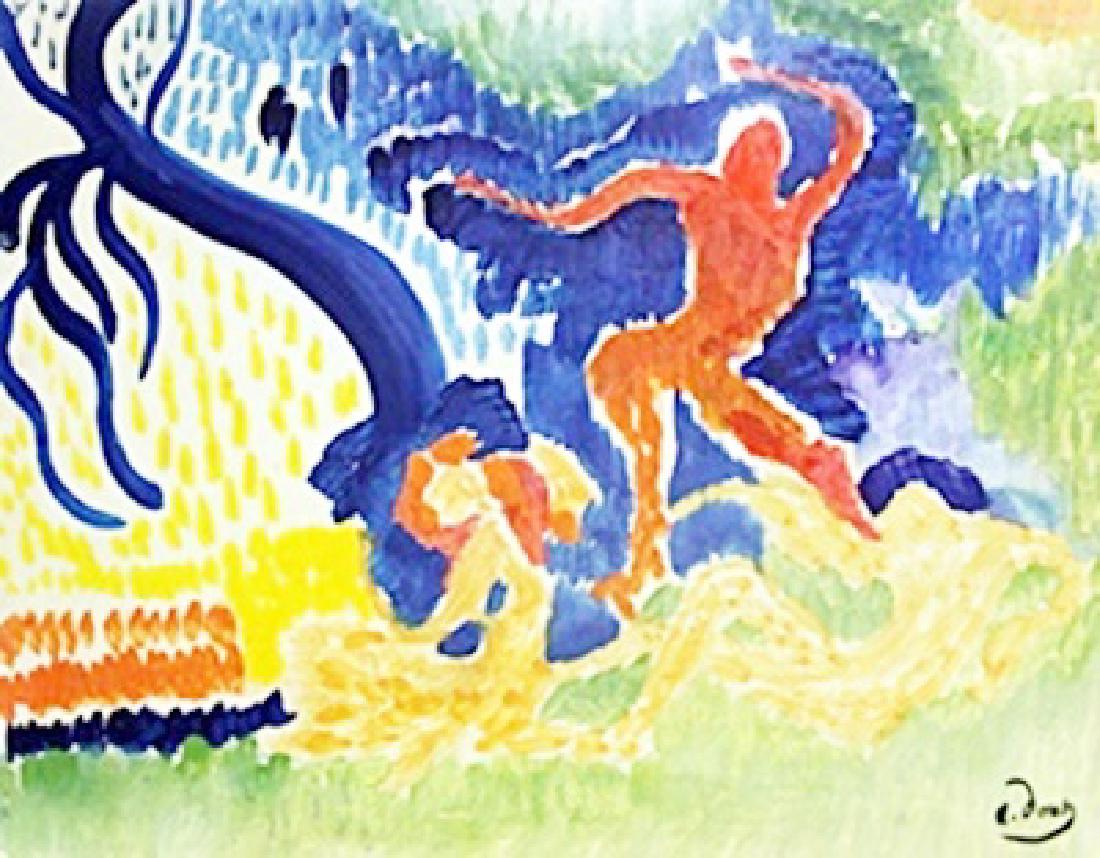 Characters on the Forest - Andre Derain: Oil Painting on Paper attributed to Andre Derain, bearing a signature, Size Approx 16 x 12 Inches