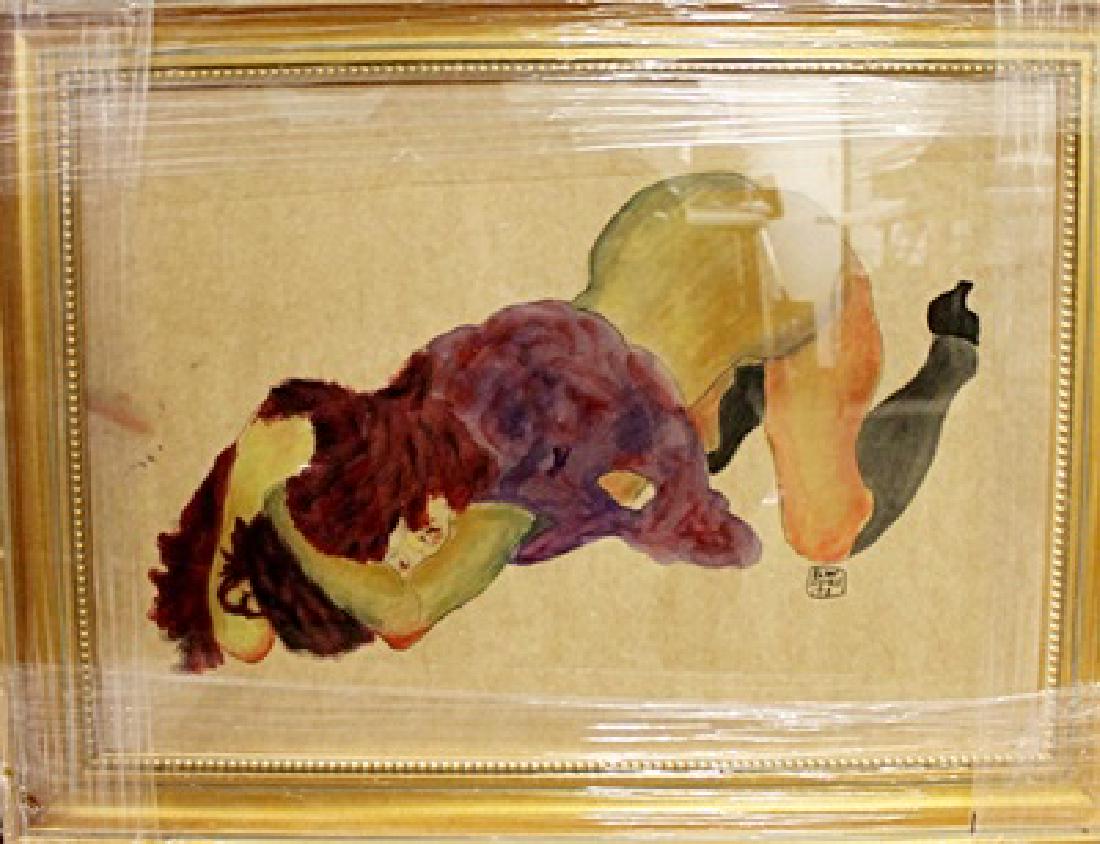 Egon Schiele - Nude Girl - Gouache On Paper: Framed Gouache On Paper "Nude Girl" Egon Schiele, approx. 20x14in. Egon Schiele was an Austrian painter. A protégé of Gustav Klimt, Schiele was a major figurative painter of the early 20th century.