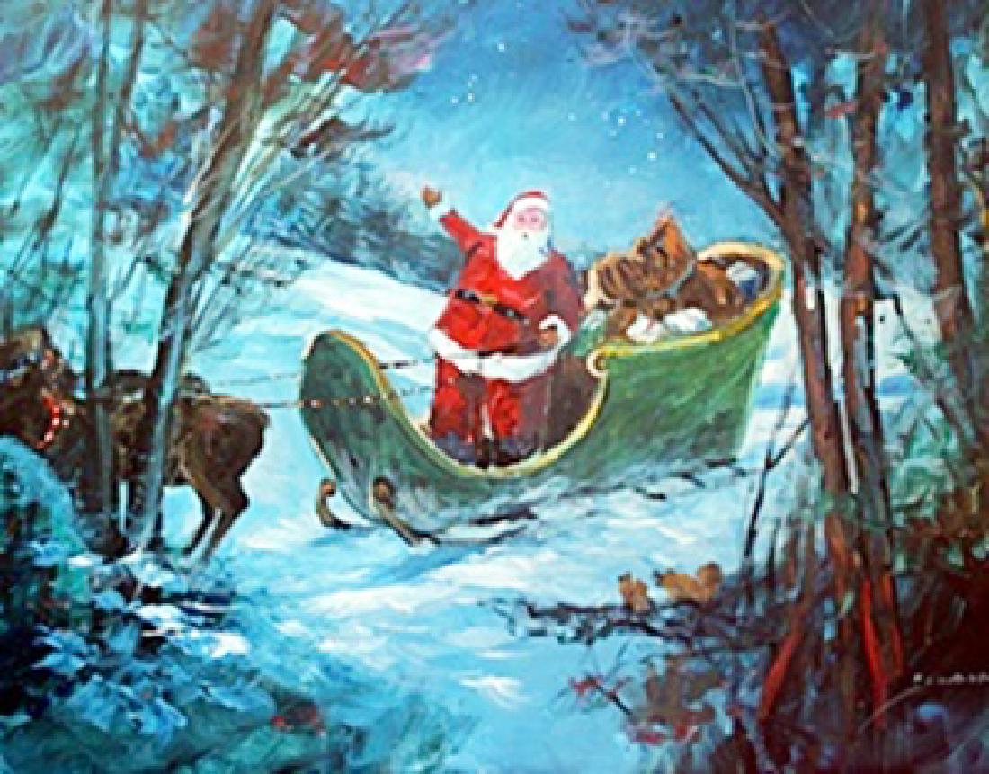 Santa's Sleigh - Original by Michael Schofield: Original, Hand Painted Oil Painting on Canvas, Direct from the artist, Size Approx 30 x 24 inches
