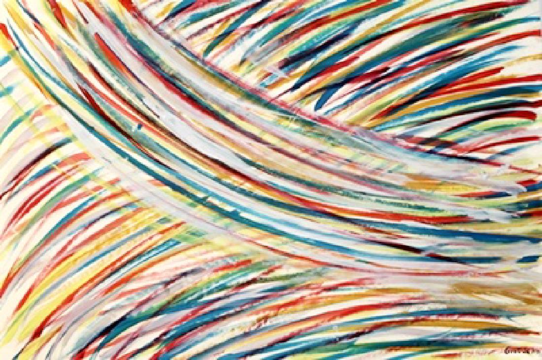 The River - Mark Grotjahn - Oil On Paper: Oil on paper attributed to Mark Grotjahn "The River" approx. 19x13 in. Mark Grotjahn is an American painter best known for abstract work and bold geometric paintings.