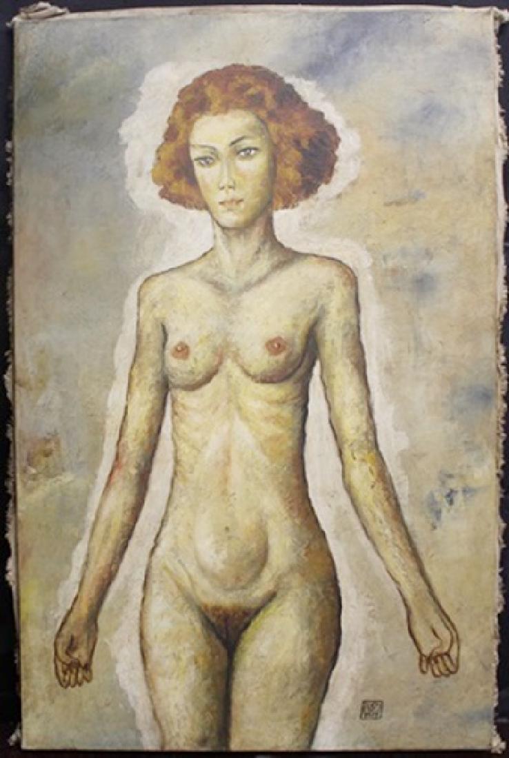 Mixed/Mixed Media Oil on Canvas By Egon Schiele: Mixed Media/Mixed Oil on Canvas, Signed Authentic the artist, Approximately 27 1/2" x 17 3/4" In.