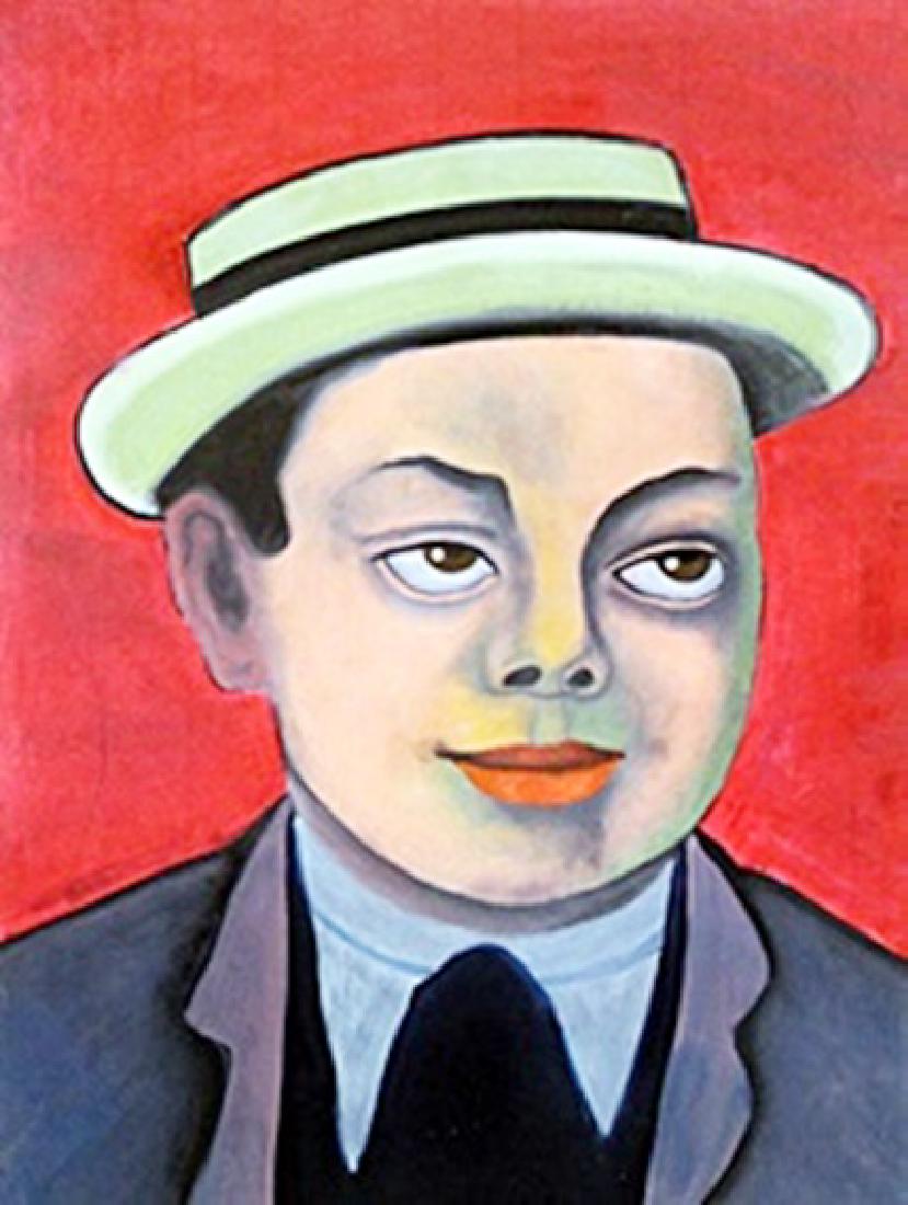 Self Portrait - Oil Painting - Diego Rivera: Oil Painting on Paper in the manner of Diego Rivera, bearing a signature, Size Approx. 16 x 12 Inches