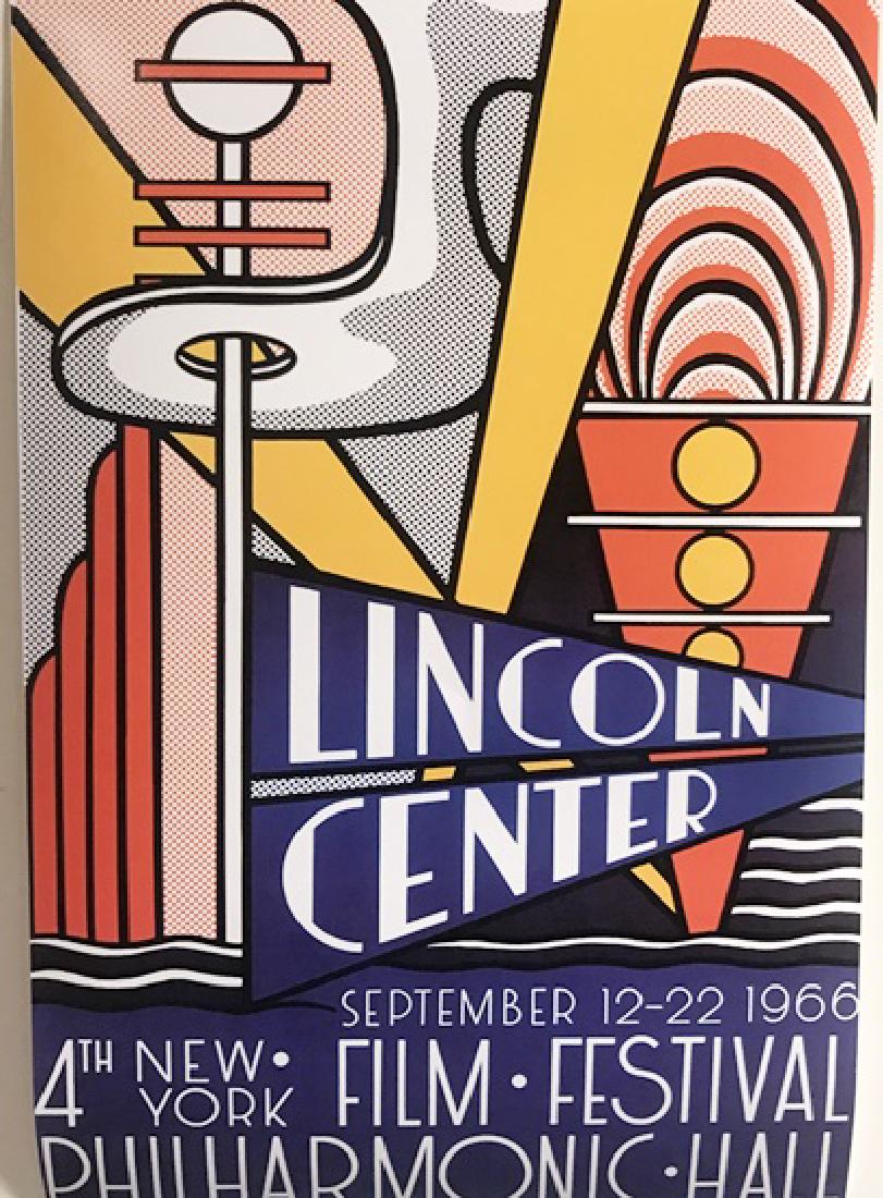 Roy Lichtenstein Lithograph - Lincoln Center Film: Roy Lichtenstein Lithograph "Lincoln Center Film Festival". This piece by Roy Lichtenstein featuring a production for the September 1966 Film Festival to be held at Lincoln Center in New York. The Ame