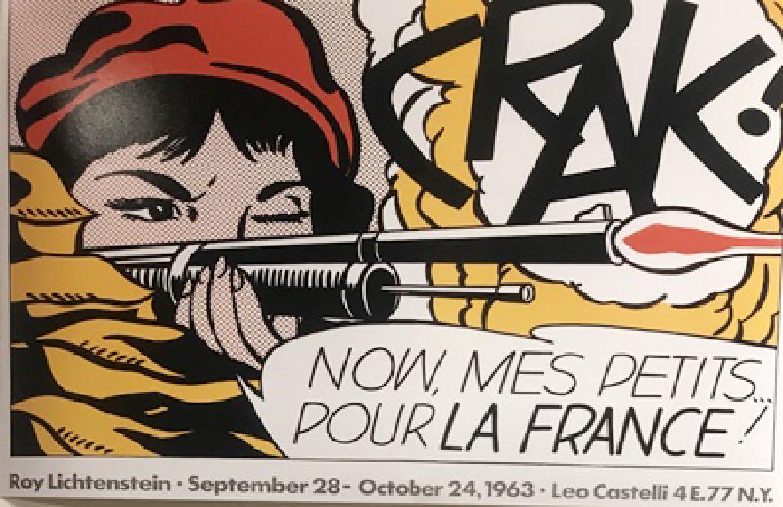Roy Lichtenstein Lithograph - Crak! Now Mes: Roy Lichtenstein Lithograph "Crak! Now Mes Petits...Pour La France!". The American Pop artist Roy Lichtenstein is best recognised for his reworking of cartoon and comic illustration. His prints and pa