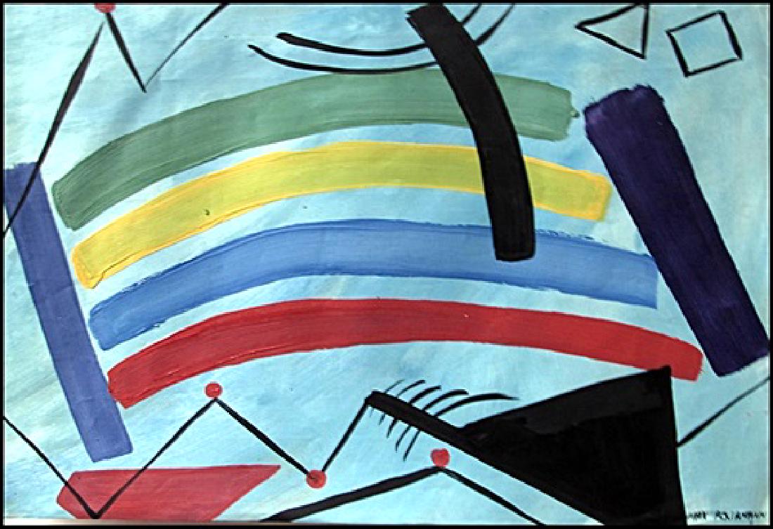 Composition - Max Ackermann - Oil On Paper: Oil on paper by Max Ackermann, approx. 19x14 in. Max Ackermann was a German painter and graphic artist of abstract works and representational art.