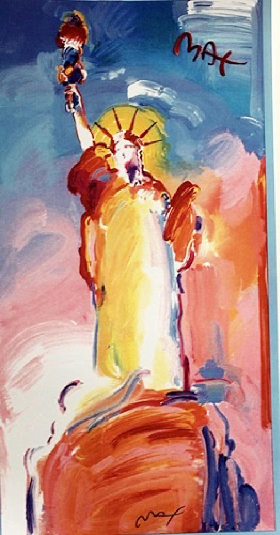 Peter Max Signed Lithograph - Statue of Liberty 2000: Peter Max Signed Lithograph "Statue of Liberty 2000". Peter Max is an American artist known for using bright colors in his work.