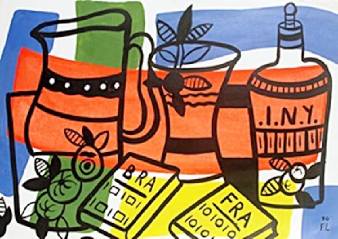 Still Life - Oil on Paper - F. Leger: Oil Painting on Paper attributed to Fernand Leger, bearing a signature, 1940, Size Approx. 16 x 12 Inches