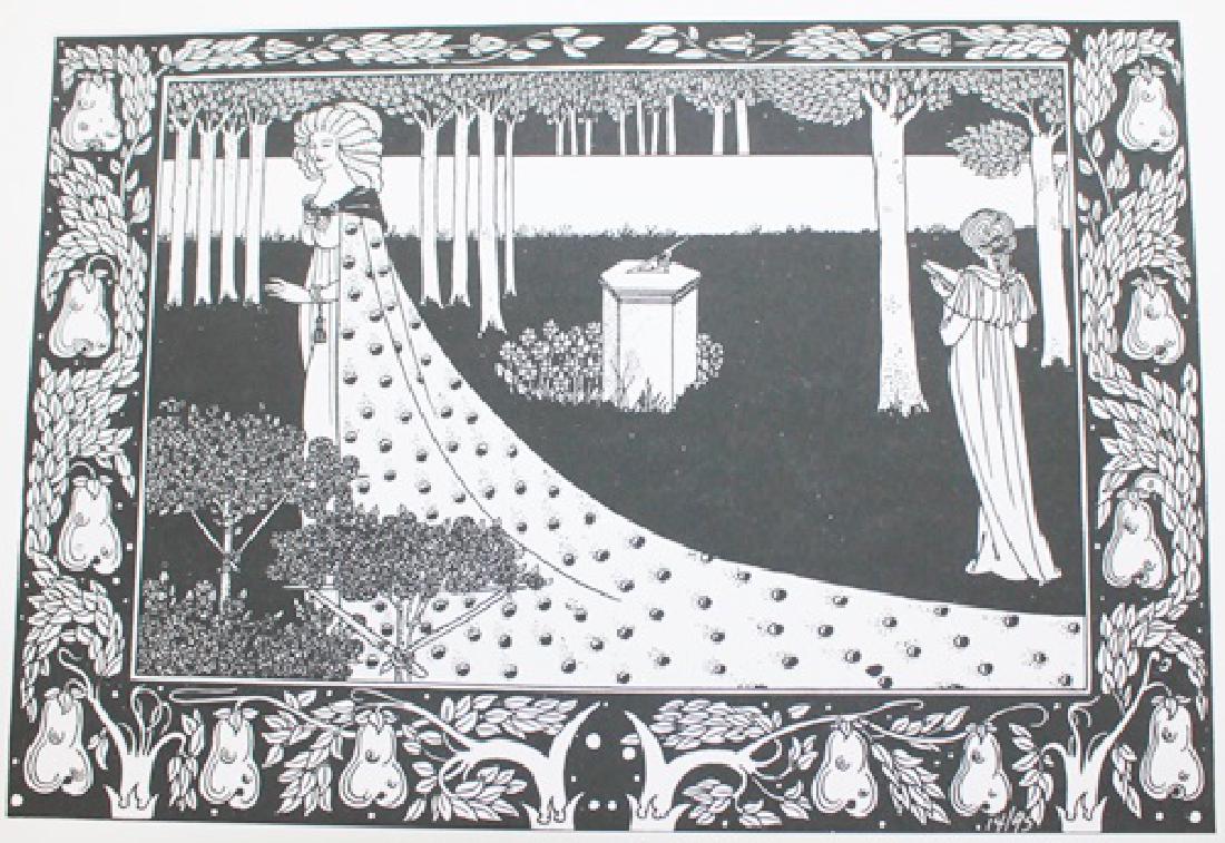 Beardsley - Lithograph: Lithograph attributed to Aubrey Beardsley. Aubrey Vincent Beardsley was an English illustrator and author. His drawings in black ink, influenced by the style of Japanese woodcuts, emphasized the grote