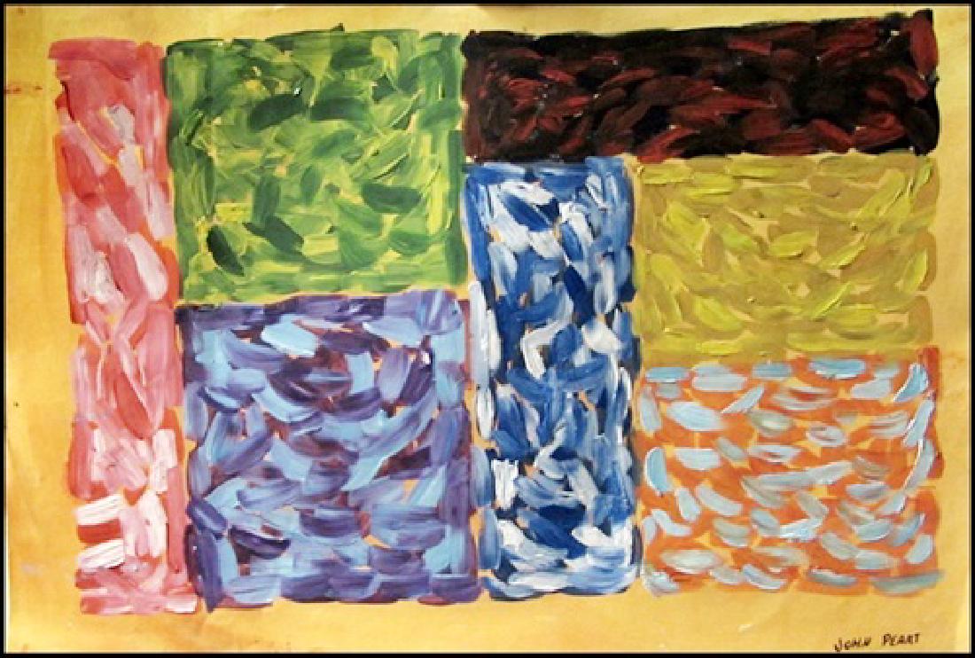 Composition - John Peart In the style of Oil On Paper: Oil on paper in the style of John Peart, approx. 19x14 in. John Peart was an Australian contemporary artist. Peart won the Wynne Prize in 1997, the Sulman Prize in 2000, and was a finalist for the Arc