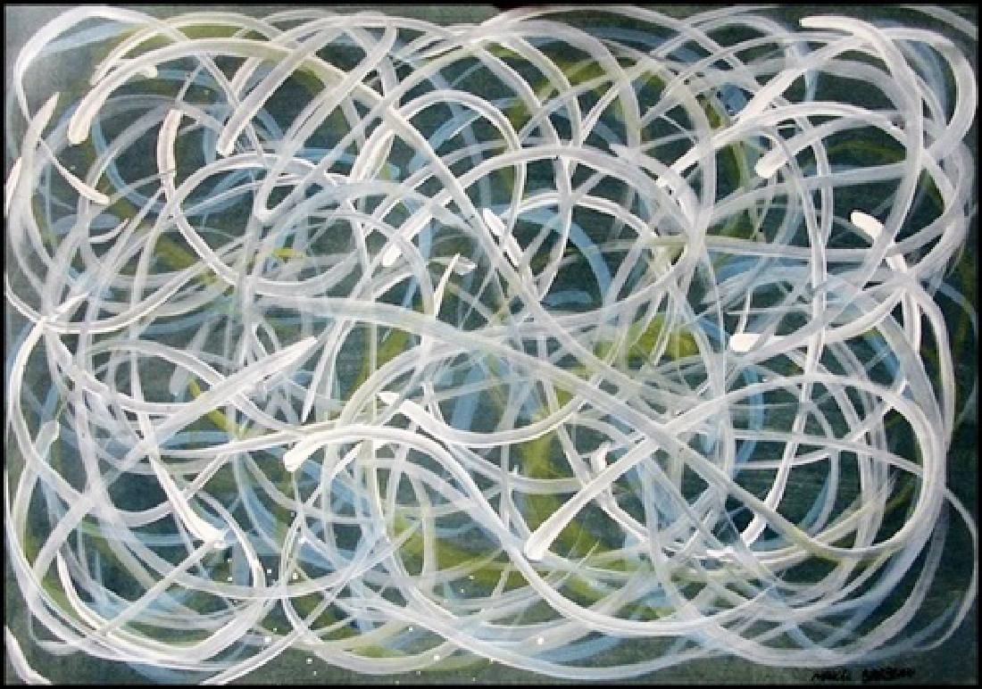 Marcel Barbeau In the style of Oil On Paper: Oil on paper in the style of Marcel Barbeau, approx. 19x14 in. Marcel Barbeau, OC OQ was a Canadian artist. Marcel Barbeau is firstly an abstract expressionist and an action painting artist, whose pai
