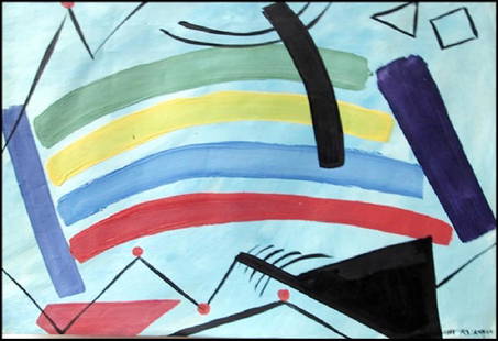 Composition - Max Ackermann In the style of Oil On: Oil on paper in the style of Max Ackermann, approx. 19x14 in. Max Ackermann was a German painter and graphic artist of abstract works and representational art.