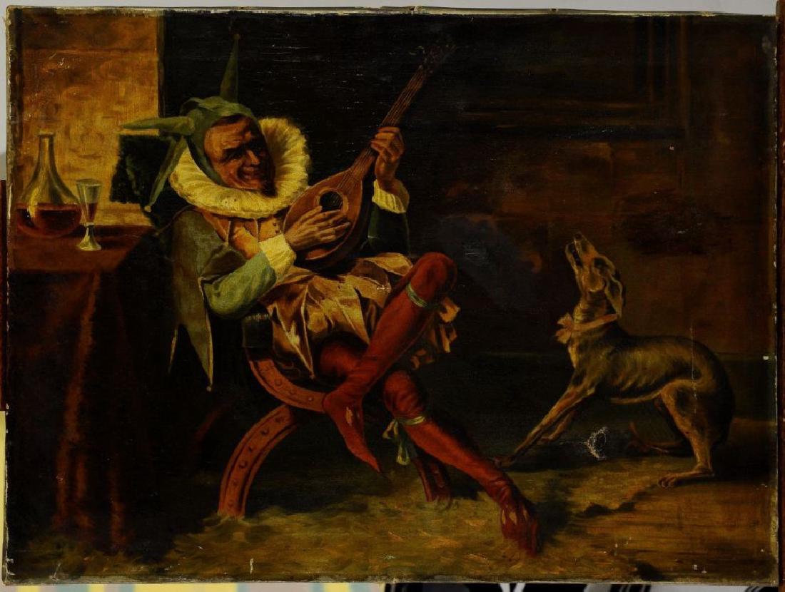 Oil on canvas painting, "A Clown and his Dog", (1 of 2)