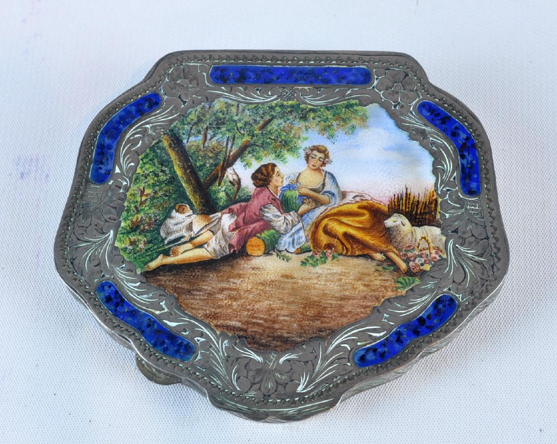 German Silver & Enamel Compact Early 20th C. (1 of 7)
